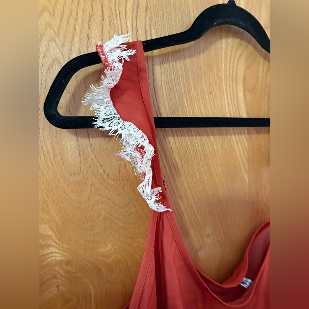 Free People Red Carnelian Camisole with Cream Ruffle Straps L - Picture 6 of 11
